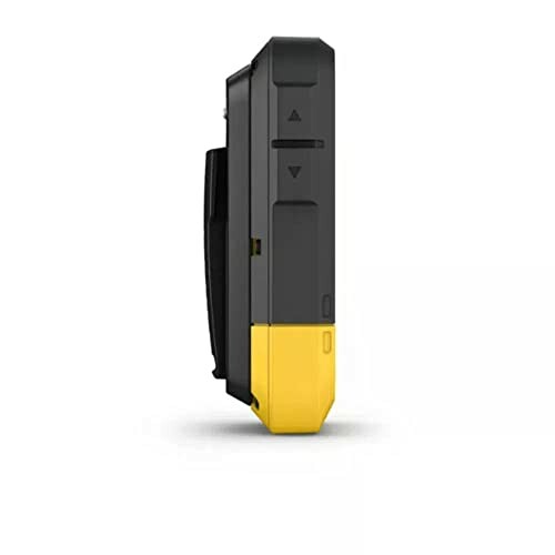 Side view of a black and yellow electronic device