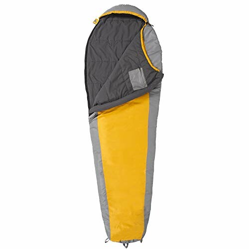 Yellow and grey mummy-style sleeping bag